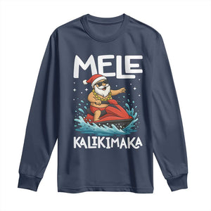 Mele Kalikimaka Hawaiian Christmas Long Sleeve Shirt Funny Santa Jet Ski Summer Beach Xmas In July TS10 Navy Print Your Wear