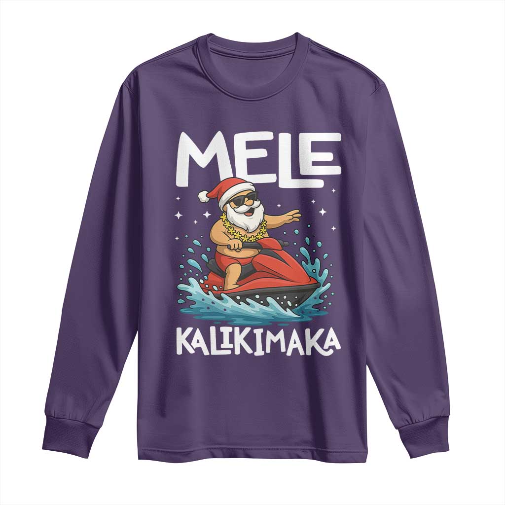 Mele Kalikimaka Hawaiian Christmas Long Sleeve Shirt Funny Santa Jet Ski Summer Beach Xmas In July TS10 Purple Print Your Wear