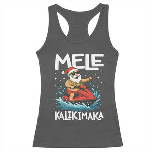 Mele Kalikimaka Hawaiian Christmas Racerback Tank Top Funny Santa Jet Ski Summer Beach Xmas In July TS10 Dark Heather Print Your Wear