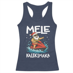 Mele Kalikimaka Hawaiian Christmas Racerback Tank Top Funny Santa Jet Ski Summer Beach Xmas In July TS10 Navy Print Your Wear