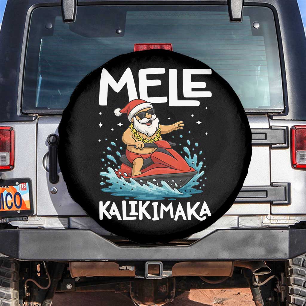 Mele Kalikimaka Hawaiian Christmas Spare Tire Cover Funny Santa Jet Ski Summer Beach Xmas In July TS10 No hole Black Print Your Wear