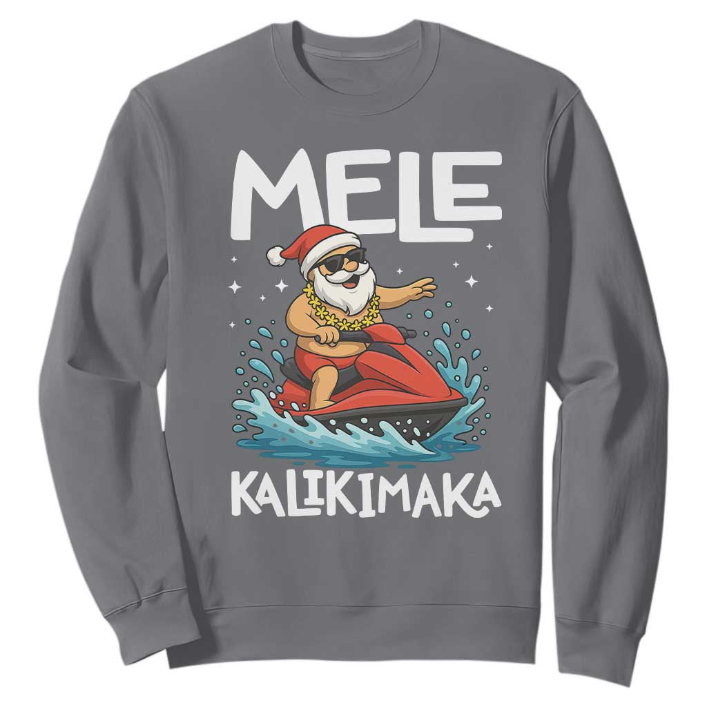 Mele Kalikimaka Hawaiian Christmas Sweatshirt Funny Santa Jet Ski Summer Beach Xmas In July TS10 Charcoal Print Your Wear