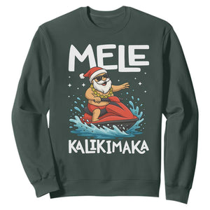 Mele Kalikimaka Hawaiian Christmas Sweatshirt Funny Santa Jet Ski Summer Beach Xmas In July TS10 Dark Forest Green Print Your Wear