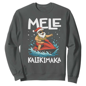 Mele Kalikimaka Hawaiian Christmas Sweatshirt Funny Santa Jet Ski Summer Beach Xmas In July TS10 Dark Heather Print Your Wear