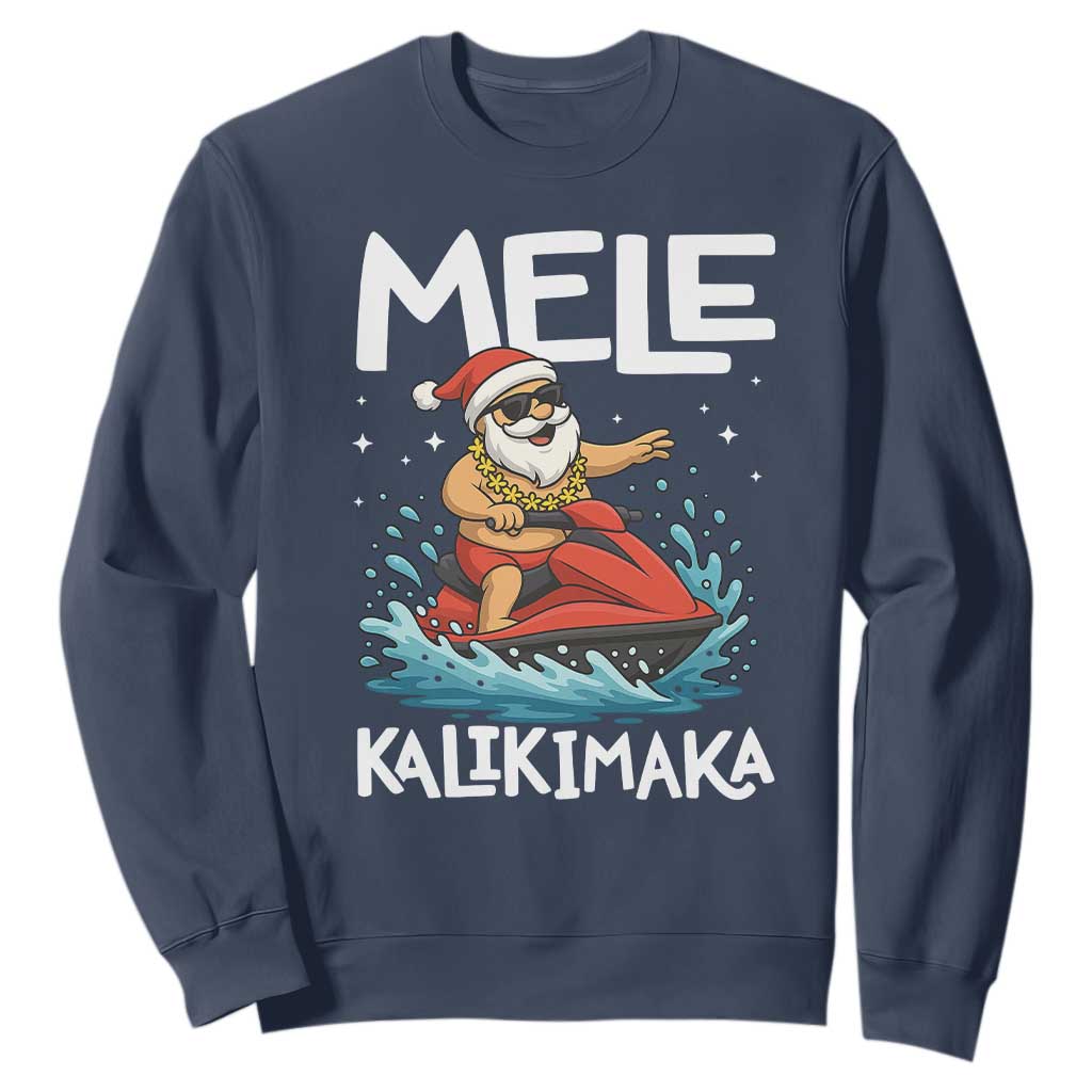 Mele Kalikimaka Hawaiian Christmas Sweatshirt Funny Santa Jet Ski Summer Beach Xmas In July TS10 Navy Print Your Wear