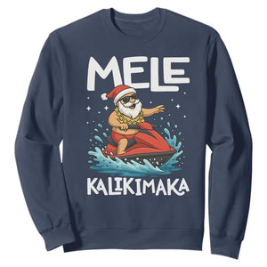 Mele Kalikimaka Hawaiian Christmas Sweatshirt Funny Santa Jet Ski Summer Beach Xmas In July TS10 Navy Print Your Wear