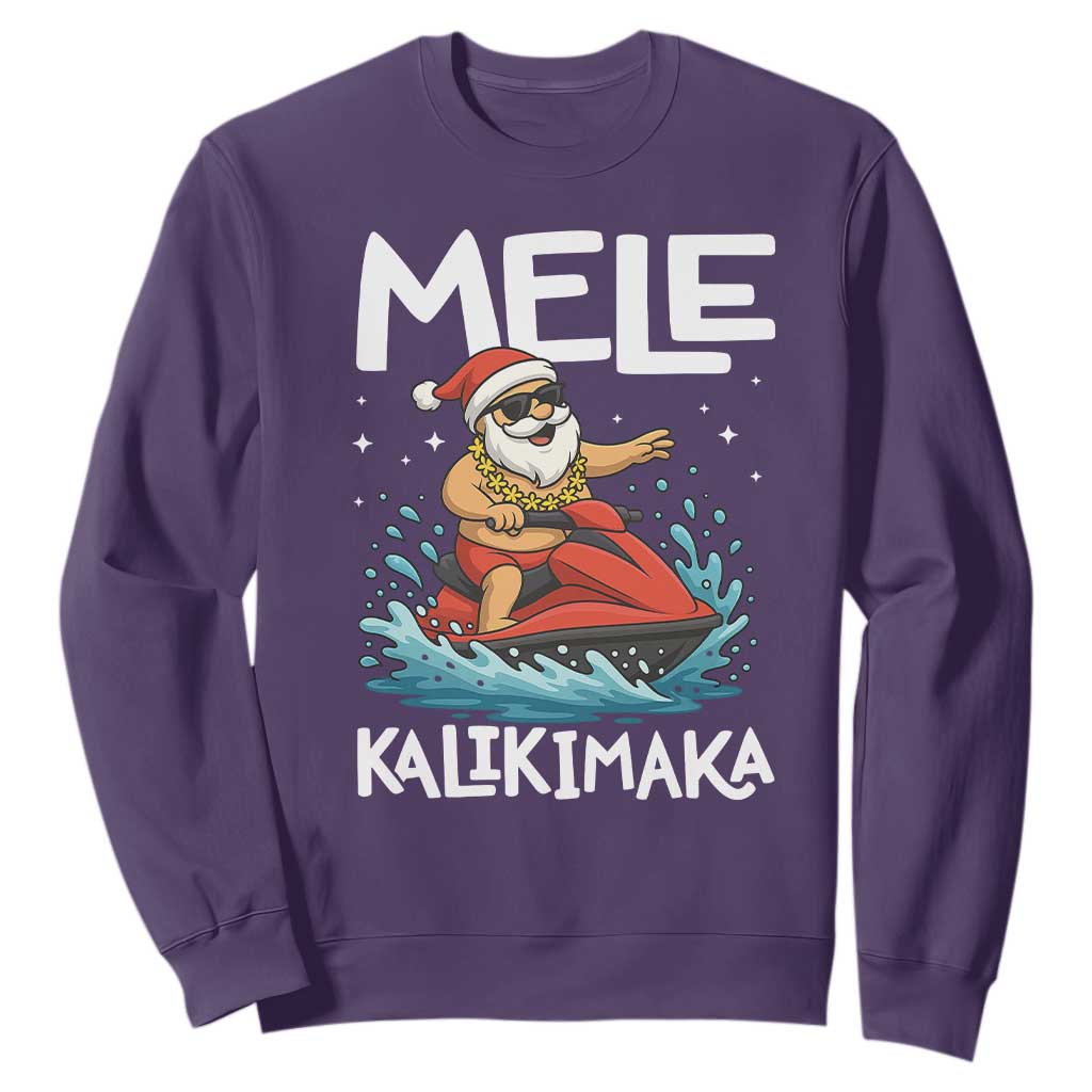 Mele Kalikimaka Hawaiian Christmas Sweatshirt Funny Santa Jet Ski Summer Beach Xmas In July TS10 Purple Print Your Wear