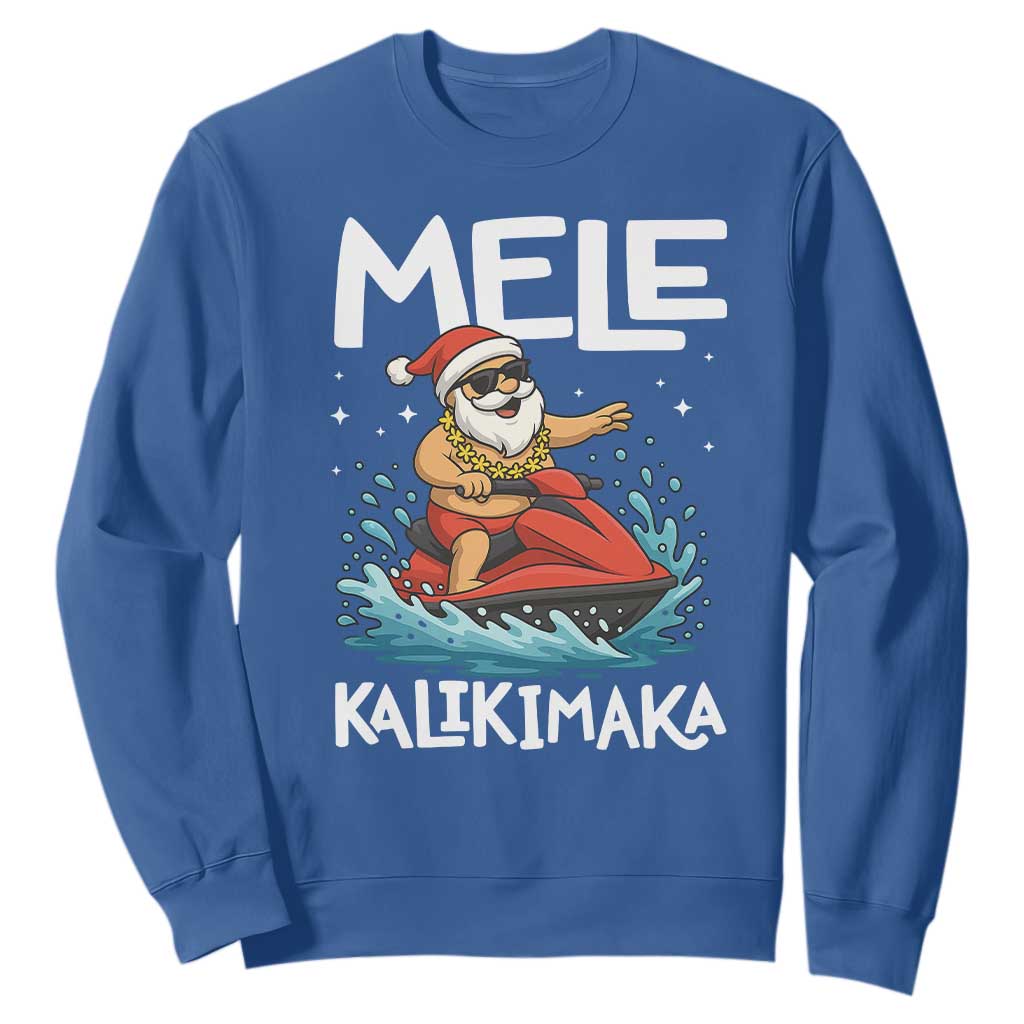 Mele Kalikimaka Hawaiian Christmas Sweatshirt Funny Santa Jet Ski Summer Beach Xmas In July TS10 Royal Blue Print Your Wear