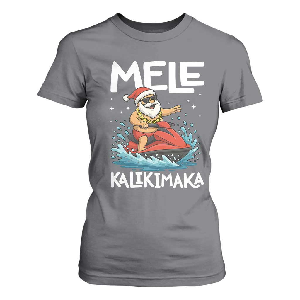 Mele Kalikimaka Hawaiian Christmas T Shirt For Women Funny Santa Jet Ski Summer Beach Xmas In July TS10 Charcoal Print Your Wear