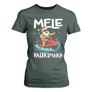 Mele Kalikimaka Hawaiian Christmas T Shirt For Women Funny Santa Jet Ski Summer Beach Xmas In July TS10 Dark Forest Green Print Your Wear