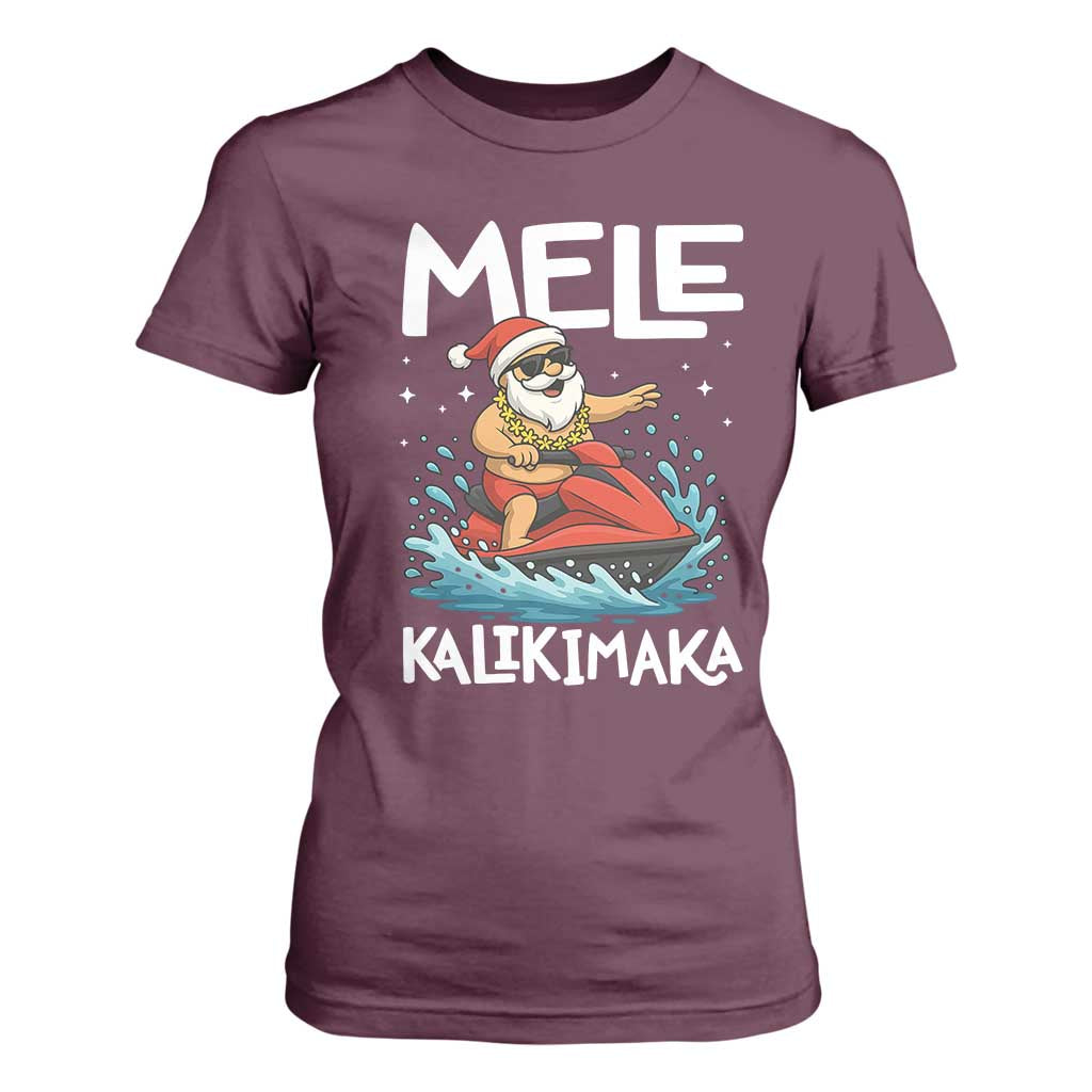 Mele Kalikimaka Hawaiian Christmas T Shirt For Women Funny Santa Jet Ski Summer Beach Xmas In July TS10 Maroon Print Your Wear