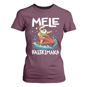 Mele Kalikimaka Hawaiian Christmas T Shirt For Women Funny Santa Jet Ski Summer Beach Xmas In July TS10 Maroon Print Your Wear