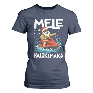 Mele Kalikimaka Hawaiian Christmas T Shirt For Women Funny Santa Jet Ski Summer Beach Xmas In July TS10 Navy Print Your Wear