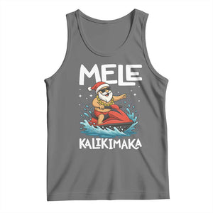 Mele Kalikimaka Hawaiian Christmas Tank Top Funny Santa Jet Ski Summer Beach Xmas In July TS10 Black Heather Print Your Wear