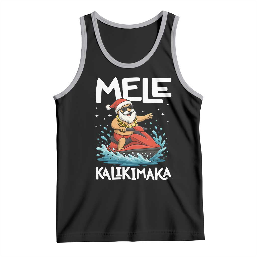 Mele Kalikimaka Hawaiian Christmas Tank Top Funny Santa Jet Ski Summer Beach Xmas In July TS10 Black Athletic Heather Print Your Wear