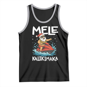Mele Kalikimaka Hawaiian Christmas Tank Top Funny Santa Jet Ski Summer Beach Xmas In July TS10 Black Athletic Heather Print Your Wear