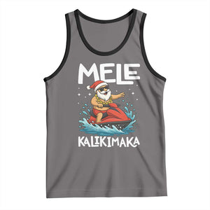 Mele Kalikimaka Hawaiian Christmas Tank Top Funny Santa Jet Ski Summer Beach Xmas In July TS10 Deep Heather Black Print Your Wear