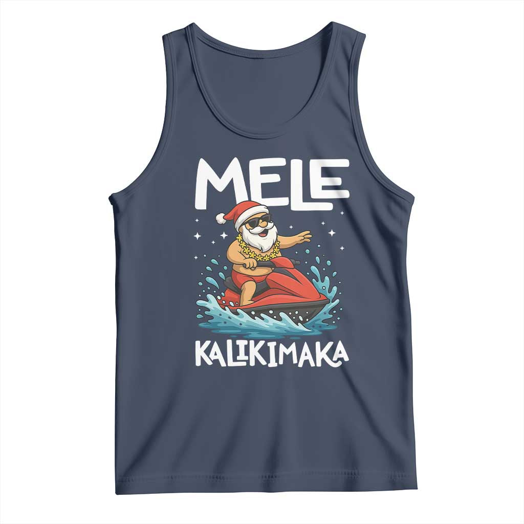 Mele Kalikimaka Hawaiian Christmas Tank Top Funny Santa Jet Ski Summer Beach Xmas In July TS10 Navy Print Your Wear