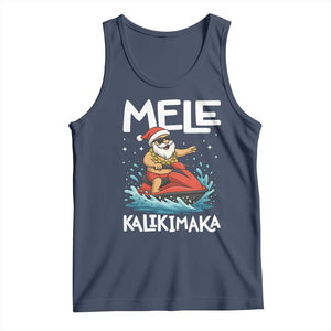 Mele Kalikimaka Hawaiian Christmas Tank Top Funny Santa Jet Ski Summer Beach Xmas In July TS10 Navy Print Your Wear