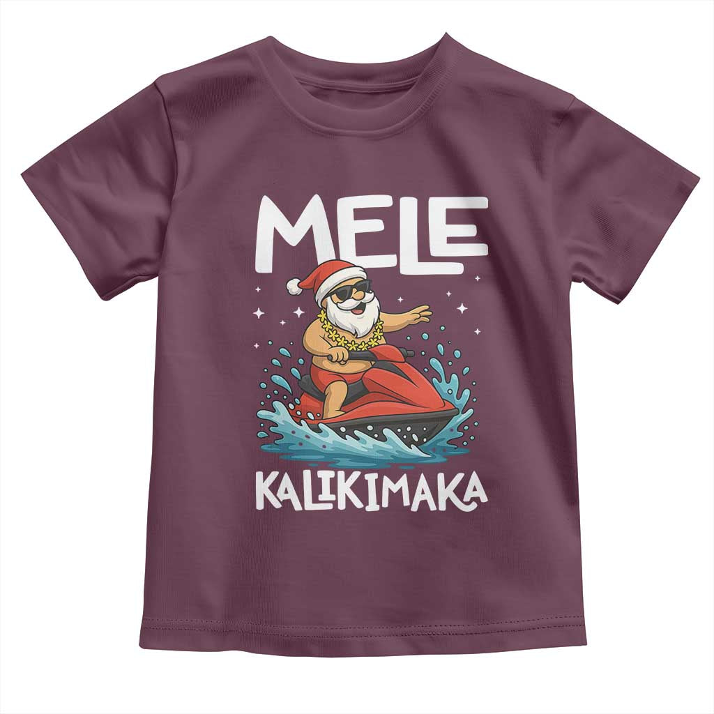 Mele Kalikimaka Hawaiian Christmas Toddler T Shirt Funny Santa Jet Ski Summer Beach Xmas In July TS10 Maroon Print Your Wear