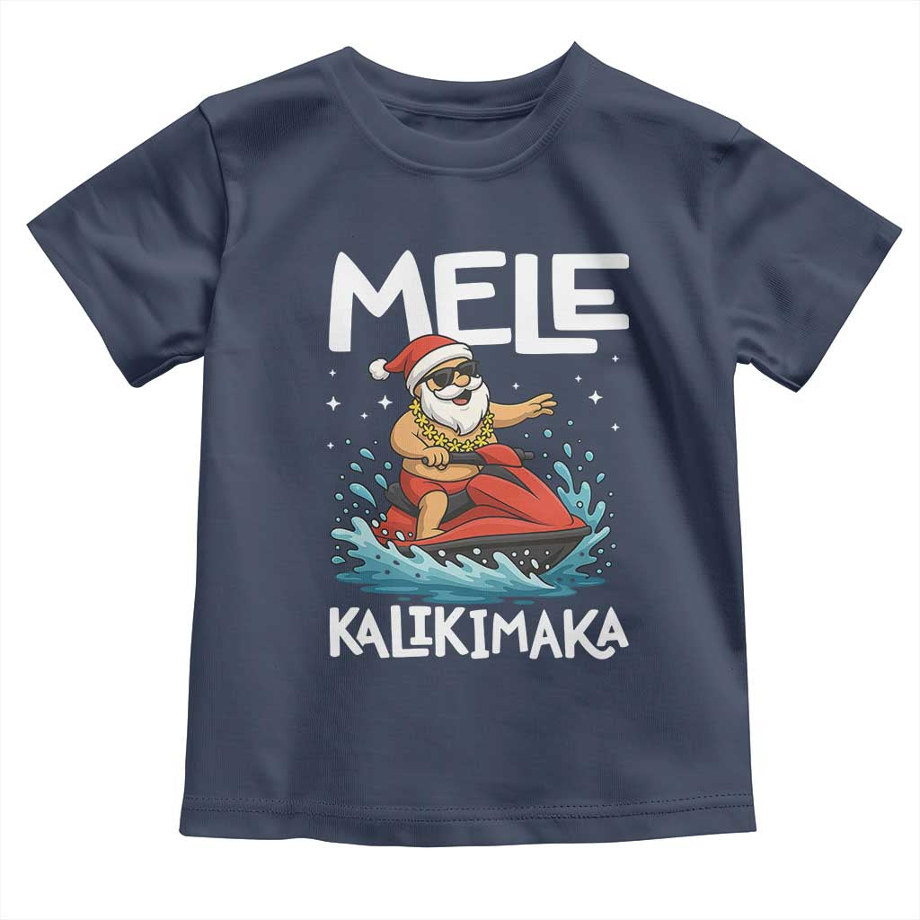 Mele Kalikimaka Hawaiian Christmas Toddler T Shirt Funny Santa Jet Ski Summer Beach Xmas In July TS10 Navy Print Your Wear