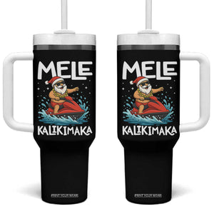 Mele Kalikimaka Hawaiian Christmas Tumbler With Handle Funny Santa Jet Ski Summer Beach Xmas In July TS10 One Size: 40 oz Black Print Your Wear