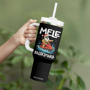 Mele Kalikimaka Hawaiian Christmas Tumbler With Handle Funny Santa Jet Ski Summer Beach Xmas In July TS10 Print Your Wear
