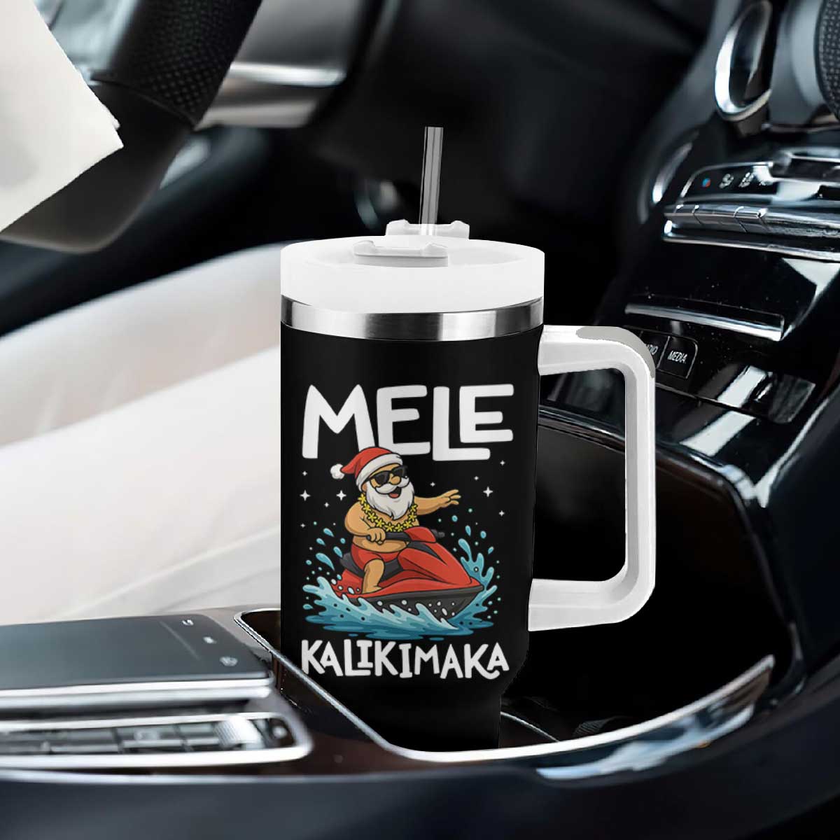 Mele Kalikimaka Hawaiian Christmas Tumbler With Handle Funny Santa Jet Ski Summer Beach Xmas In July TS10 Print Your Wear