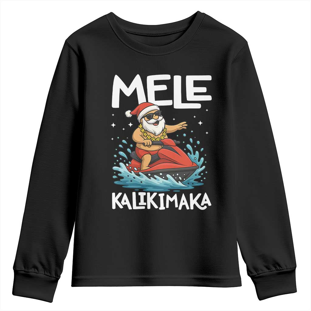 Mele Kalikimaka Hawaiian Christmas Youth Sweatshirt Funny Santa Jet Ski Summer Beach Xmas In July TS10 Black Print Your Wear