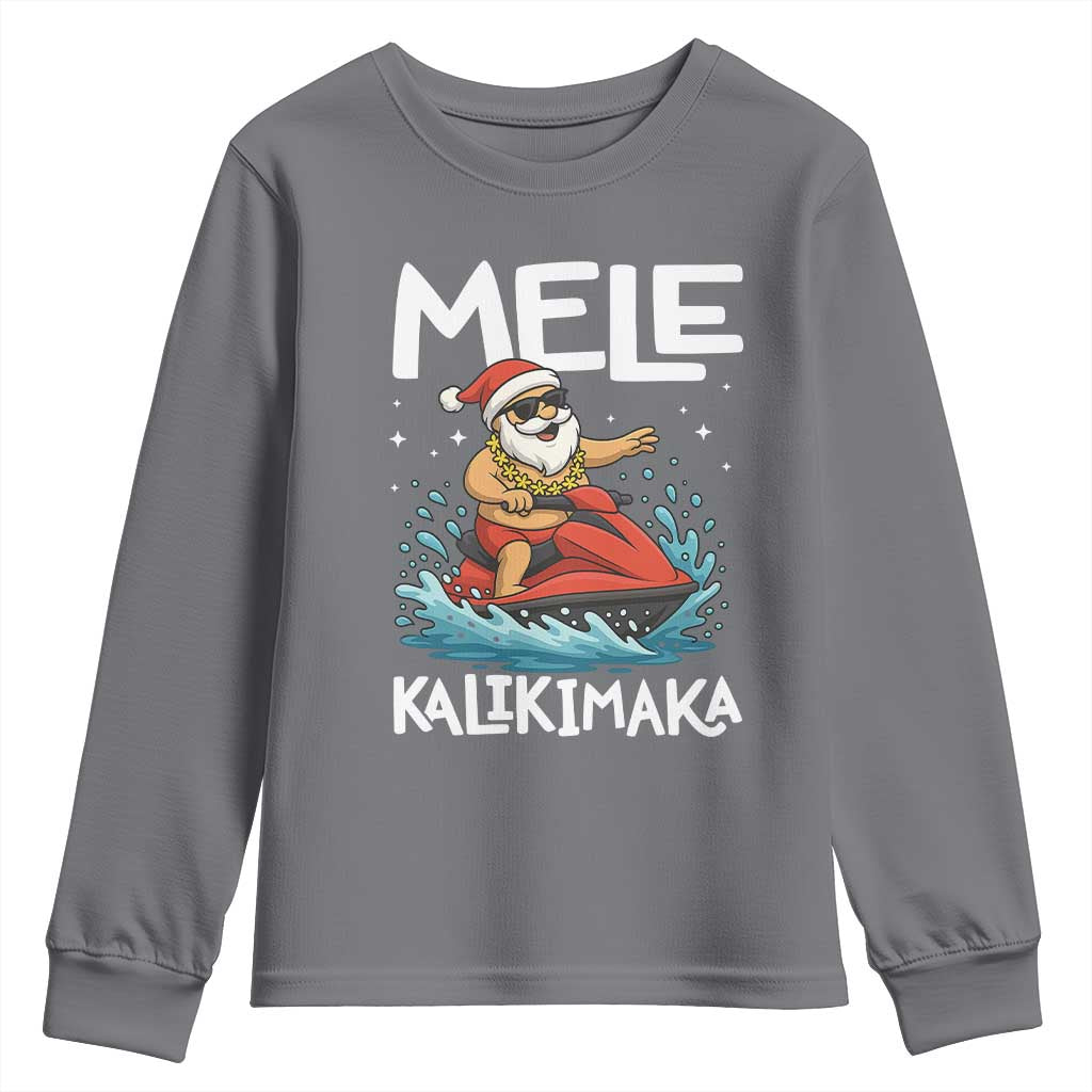 Mele Kalikimaka Hawaiian Christmas Youth Sweatshirt Funny Santa Jet Ski Summer Beach Xmas In July TS10 Charcoal Print Your Wear
