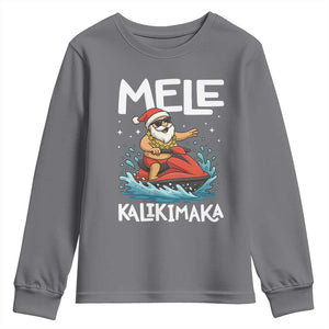 Mele Kalikimaka Hawaiian Christmas Youth Sweatshirt Funny Santa Jet Ski Summer Beach Xmas In July TS10 Charcoal Print Your Wear