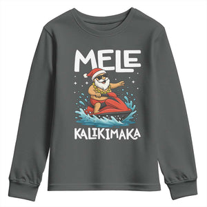 Mele Kalikimaka Hawaiian Christmas Youth Sweatshirt Funny Santa Jet Ski Summer Beach Xmas In July TS10 Dark Heather Print Your Wear