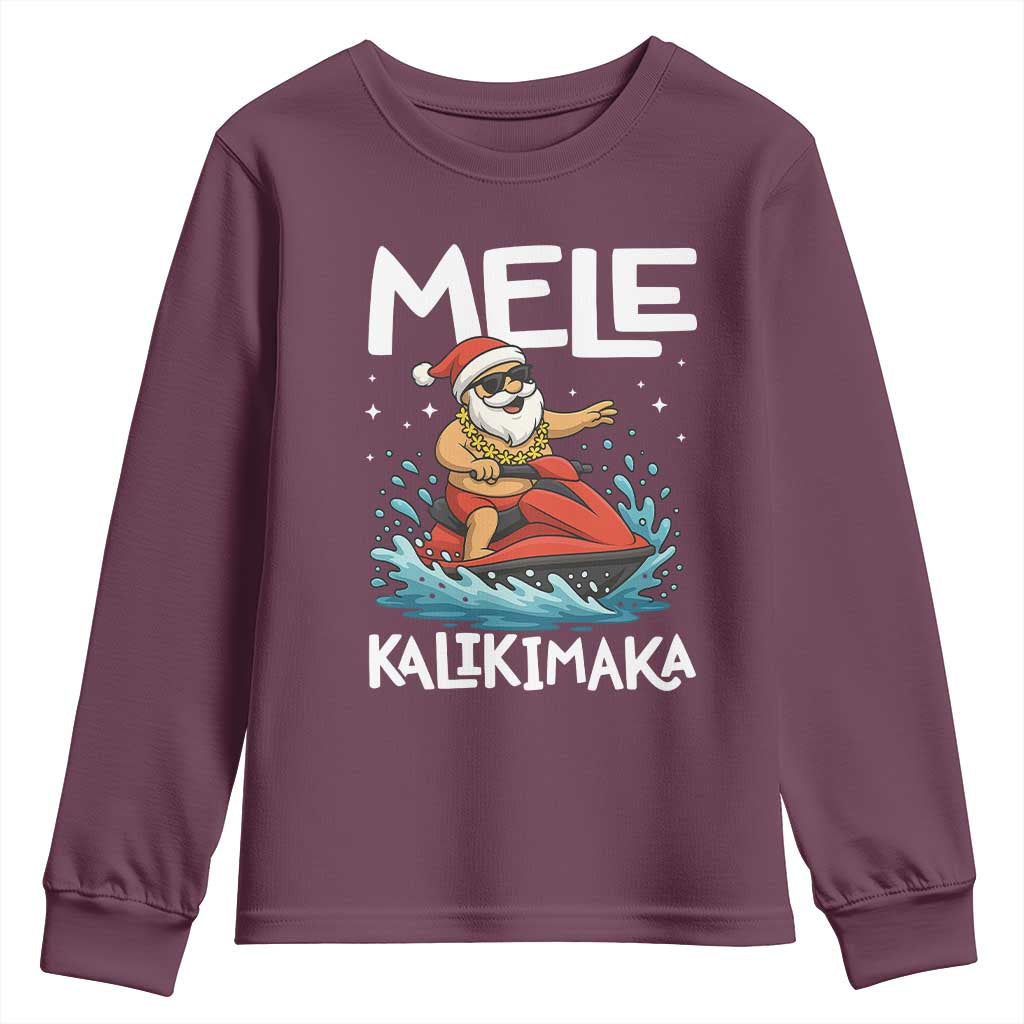 Mele Kalikimaka Hawaiian Christmas Youth Sweatshirt Funny Santa Jet Ski Summer Beach Xmas In July TS10 Maroon Print Your Wear