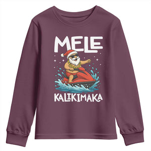 Mele Kalikimaka Hawaiian Christmas Youth Sweatshirt Funny Santa Jet Ski Summer Beach Xmas In July TS10 Maroon Print Your Wear