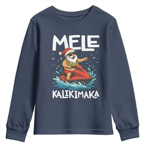 Mele Kalikimaka Hawaiian Christmas Youth Sweatshirt Funny Santa Jet Ski Summer Beach Xmas In July TS10 Navy Print Your Wear