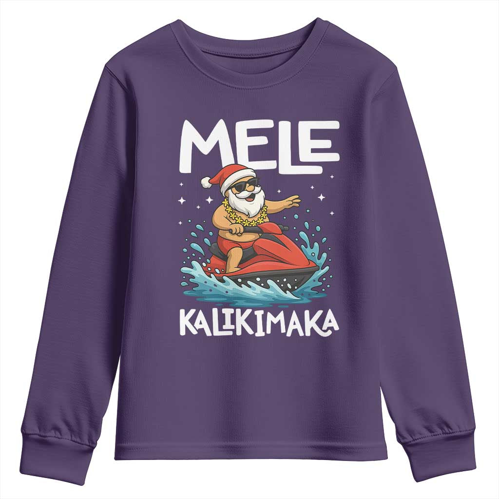 Mele Kalikimaka Hawaiian Christmas Youth Sweatshirt Funny Santa Jet Ski Summer Beach Xmas In July TS10 Purple Print Your Wear