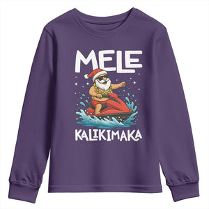 Mele Kalikimaka Hawaiian Christmas Youth Sweatshirt Funny Santa Jet Ski Summer Beach Xmas In July TS10 Purple Print Your Wear