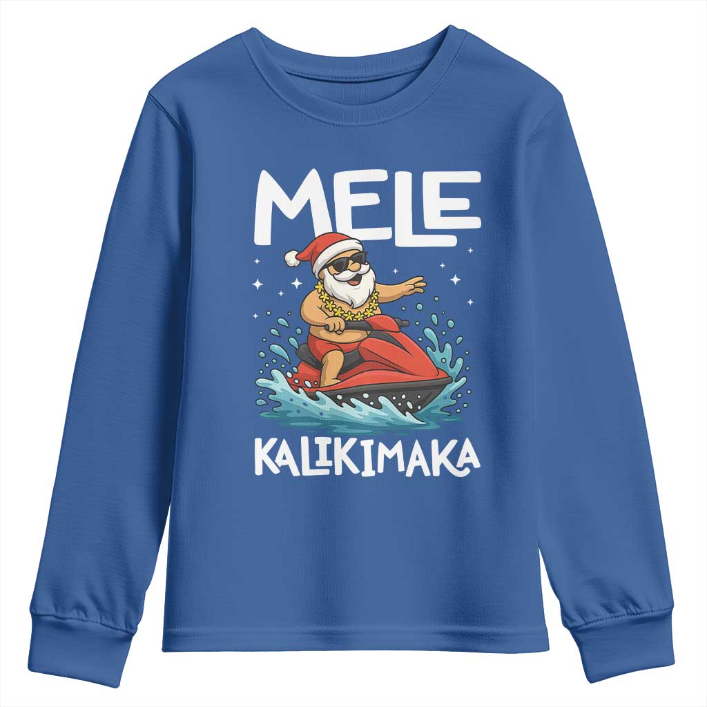 Mele Kalikimaka Hawaiian Christmas Youth Sweatshirt Funny Santa Jet Ski Summer Beach Xmas In July TS10 Royal Blue Print Your Wear