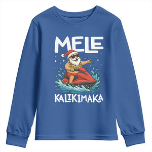 Mele Kalikimaka Hawaiian Christmas Youth Sweatshirt Funny Santa Jet Ski Summer Beach Xmas In July TS10 Royal Blue Print Your Wear