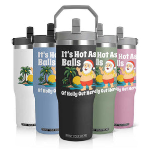 Funny Christmas In July Flip Straw Tumbler Hot As Balls Santa Summer Party TS10 Print Your Wear