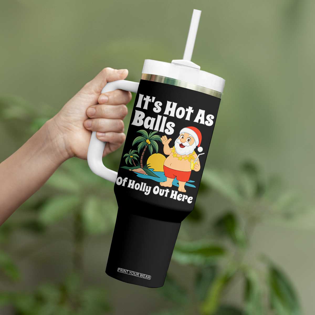 Funny Christmas In July Tumbler With Handle Hot As Balls Santa Summer Party TS10 Print Your Wear