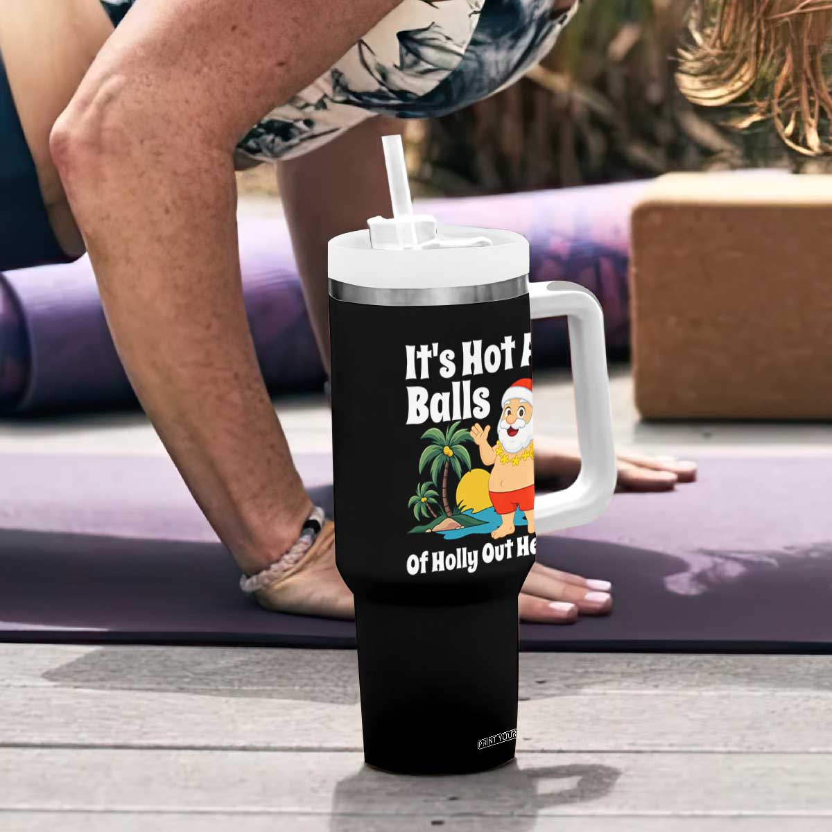 Funny Christmas In July Tumbler With Handle Hot As Balls Santa Summer Party TS10 Print Your Wear