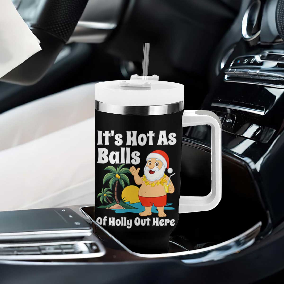 Funny Christmas In July Tumbler With Handle Hot As Balls Santa Summer Party TS10 Print Your Wear