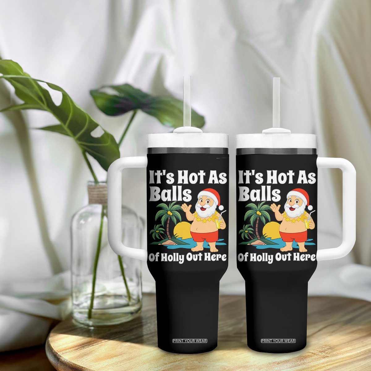 Funny Christmas In July Tumbler With Handle Hot As Balls Santa Summer Party TS10 Print Your Wear