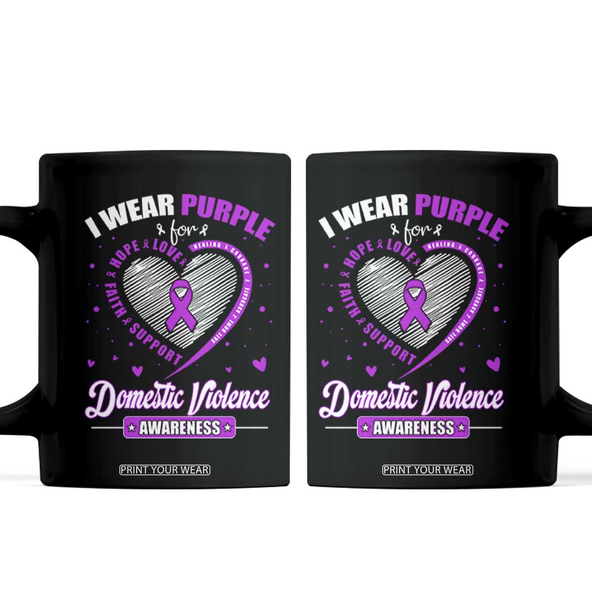 Domestic Violence Awareness Coffee Mug Purple Ribbon Support Survivor TS10 Black Print Your Wear