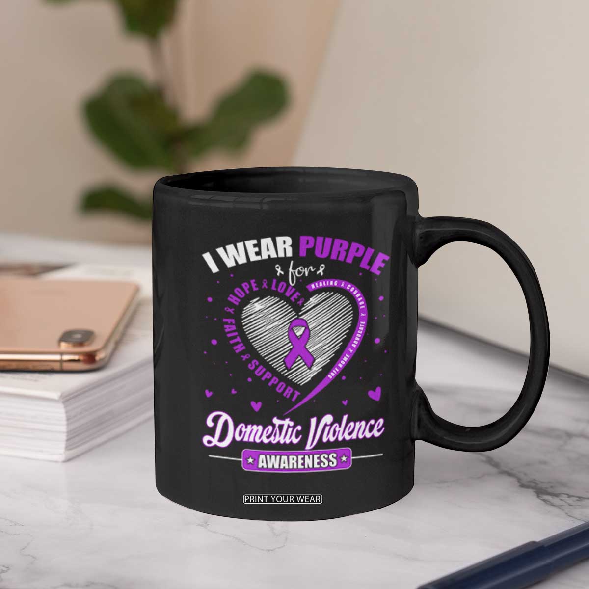 Domestic Violence Awareness Coffee Mug Purple Ribbon Support Survivor TS10 Print Your Wear