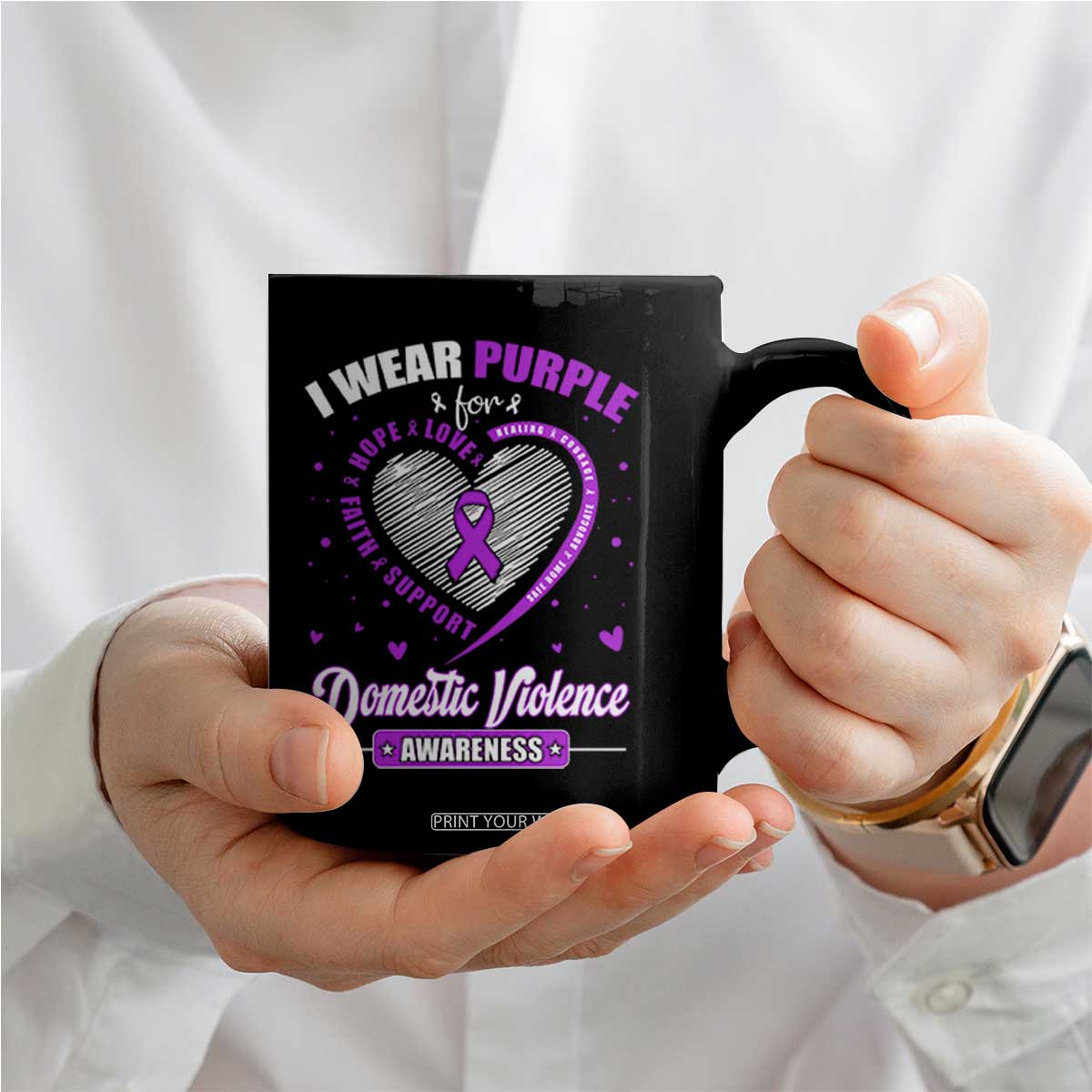 Domestic Violence Awareness Coffee Mug Purple Ribbon Support Survivor TS10 Print Your Wear