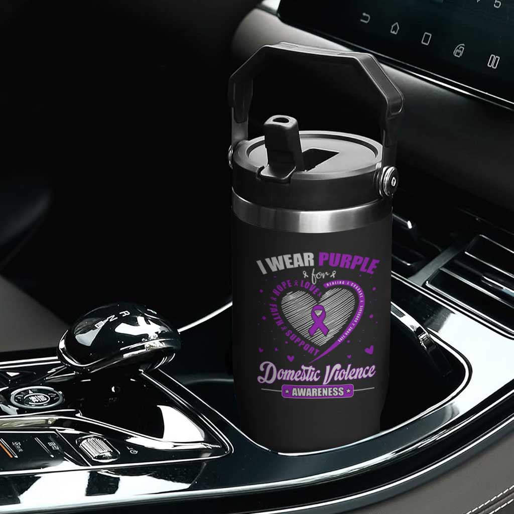 Domestic Violence Awareness Flip Straw Tumbler Purple Ribbon Support Survivor TS10 Print Your Wear