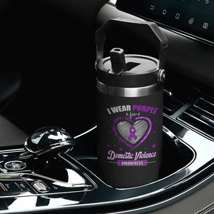 Domestic Violence Awareness Flip Straw Tumbler Purple Ribbon Support Survivor TS10 Print Your Wear
