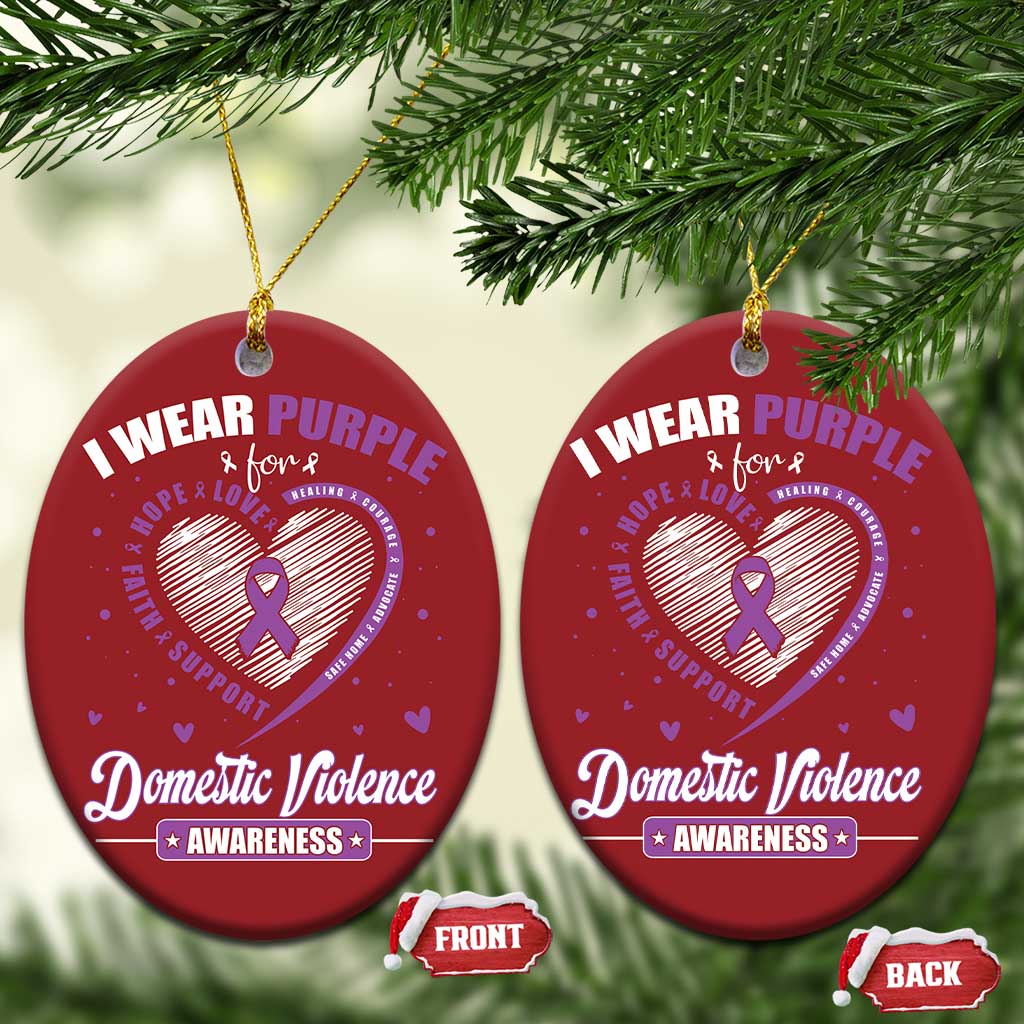 Domestic Violence Awareness Christmas Ornament Purple Ribbon Support Survivor TS10 Oval Red Print Your Wear